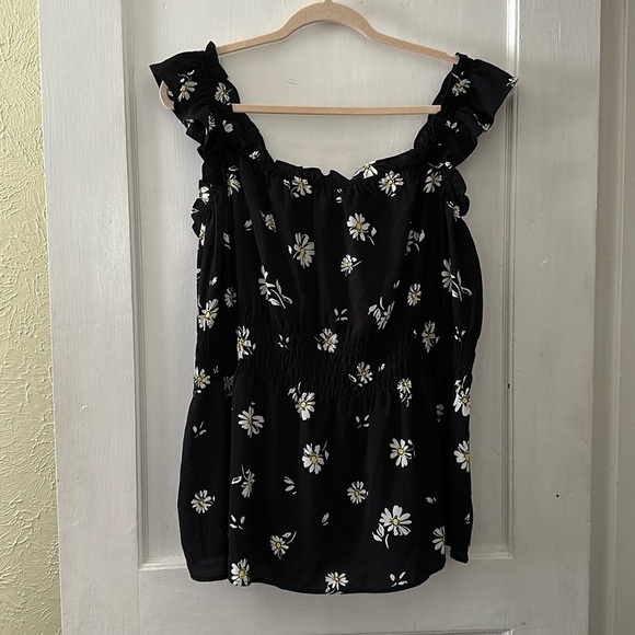 Lane Bryant Tops - Lane Bryant Boho Lightweight Black Floral Flutter Sleeve Tank Top Blouse